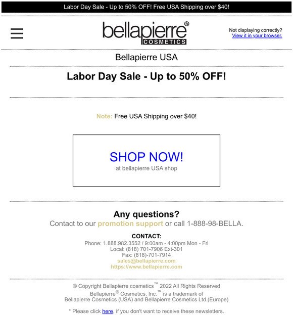 Labor Day Sale - Up to 50% OFF! - Bellapierre Cosmetics US