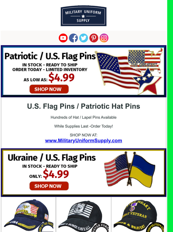 LOW PRICE on U.S. Flag and Patriotic Lapel Pins and Caps - RED, WHITE & BLUE!