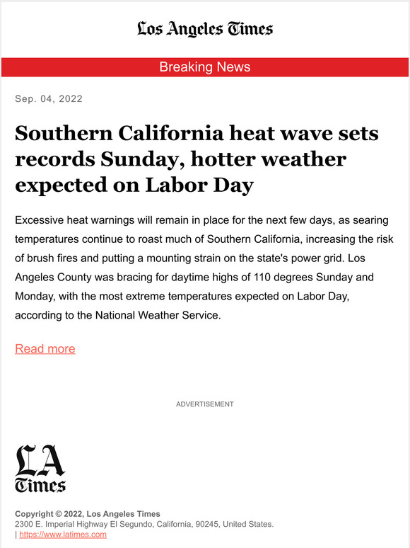 Los Angeles Times Breaking News Southern California Heat Wave Sets