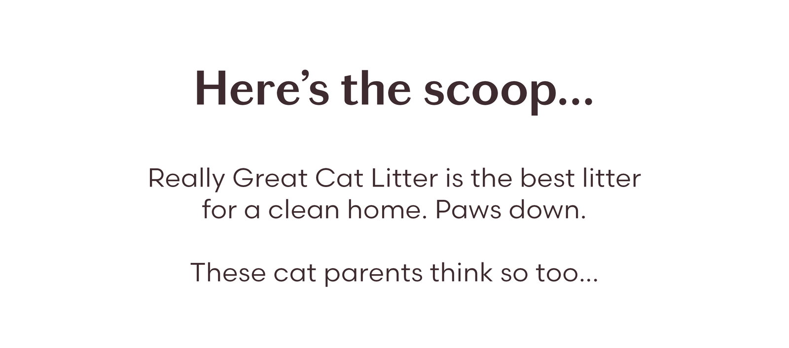 Here's the scoop... Really Great Cat Litter is the best litter for a clean home. Paws down.  These cat parents think so too...