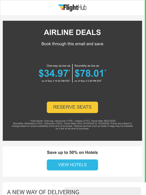 FlightHub: Major Airline Deals: Fly from $34.97 | Milled