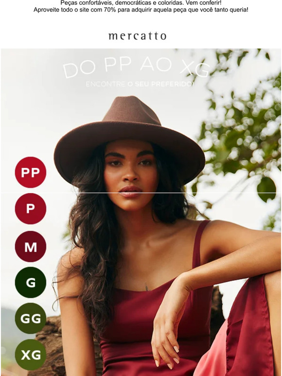 Do PP ao XG : compre por tamanho!