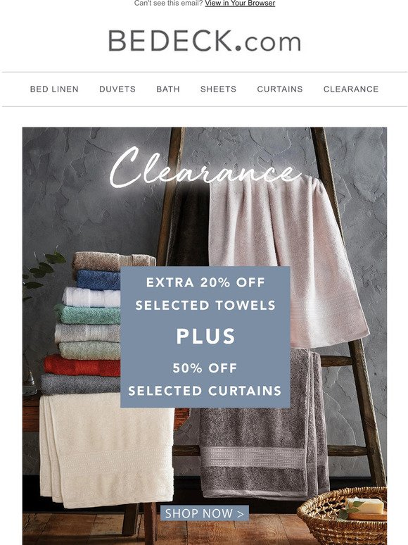 Double Offer! Extra 20% Off Towels & 50% Off Curtains! Shop Now!