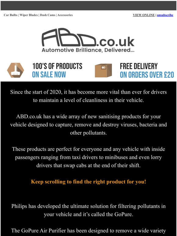 Vehicle Sanitisation Products From ABD.co.uk...