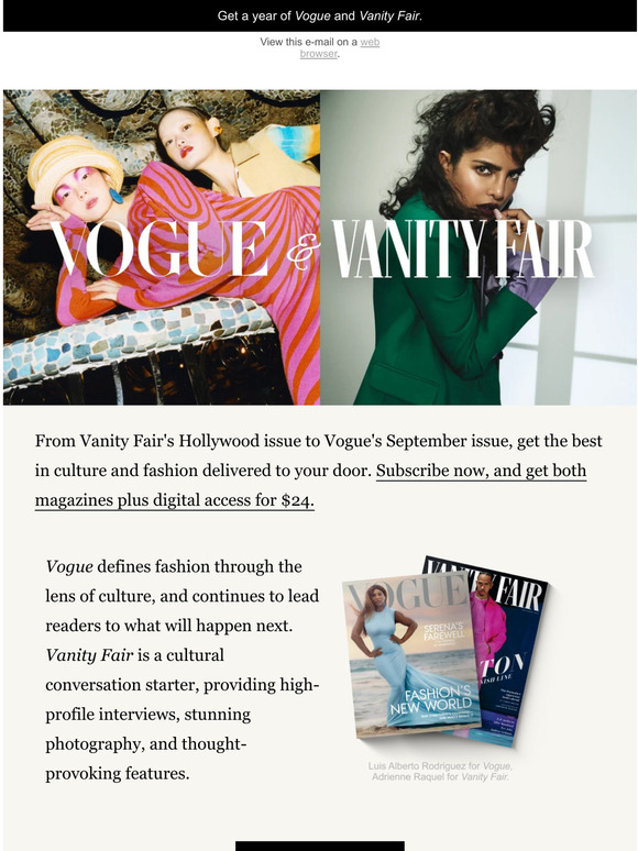 VOGUE Subscribe now and get Vanity Fair and Vogue for one price Milled