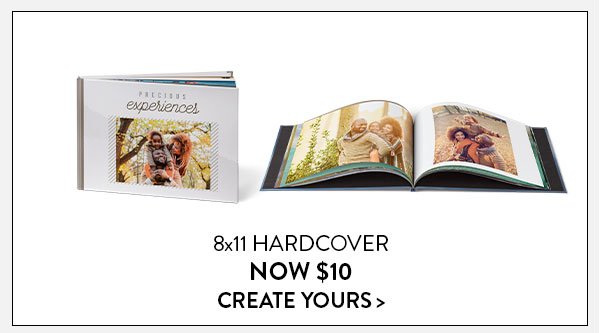 8 by 11 hardcover photo books now 10 dollars. Click to create yours.