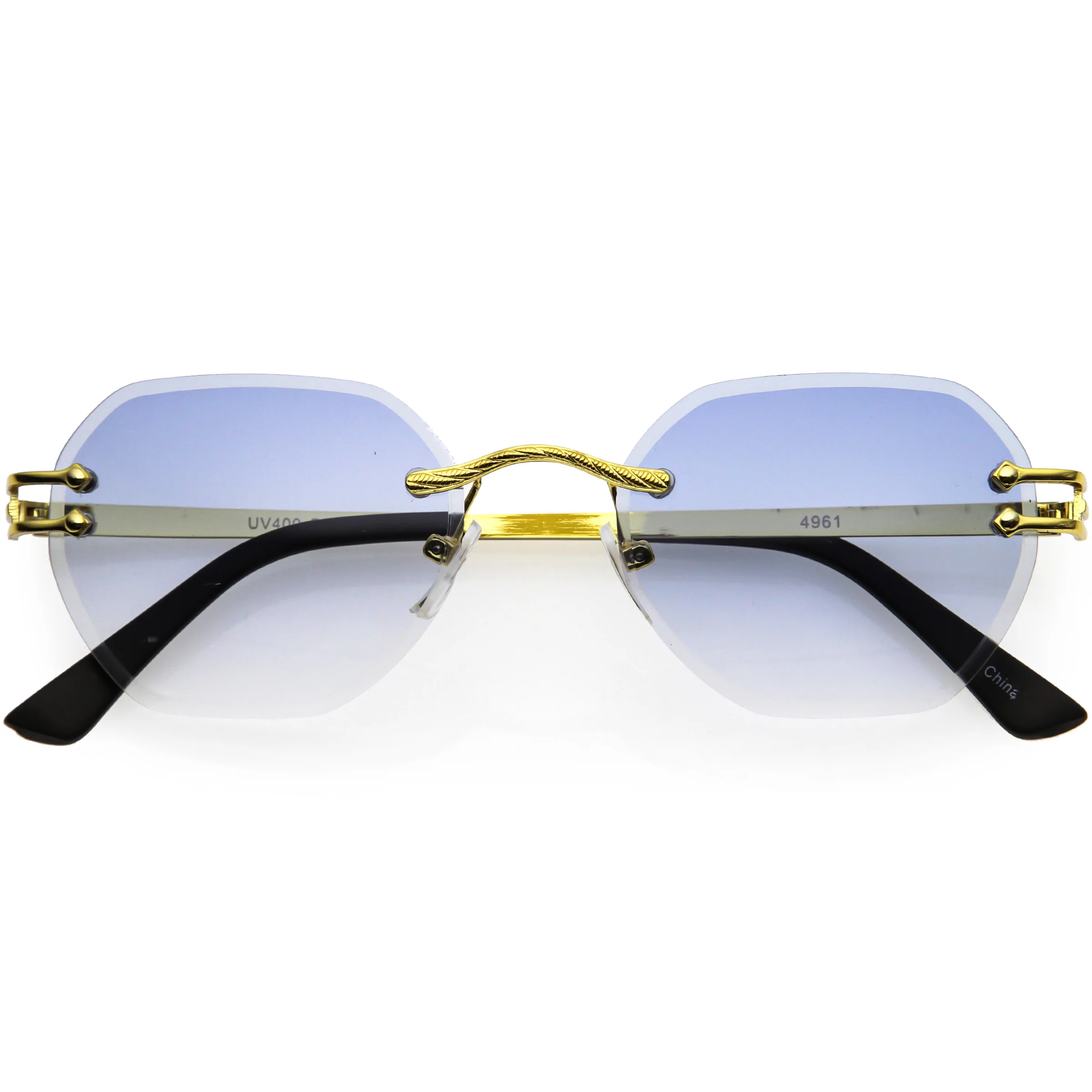 Image of Luxe Bevelled Gradient Lens Small Rimless Geometric Sunglasses D215