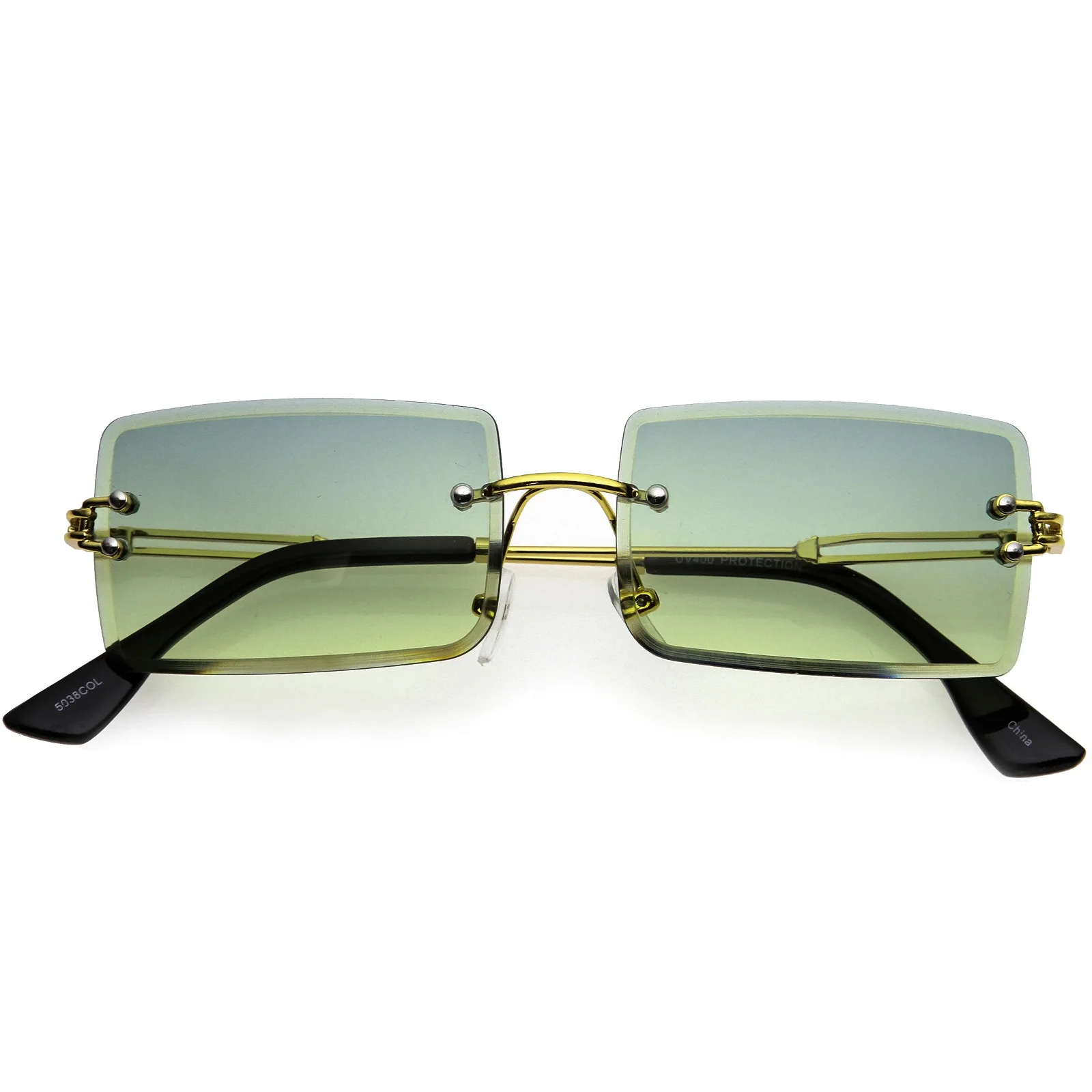 Image of Luxe Color Gradient Bevelled Lens Metal Rectangle Sunglasses D223