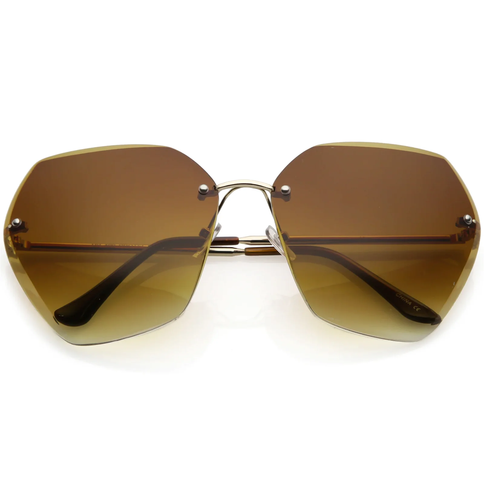 Image of Oversize Rimless Beveled Gradient Lens Geometric Sunglasses C438