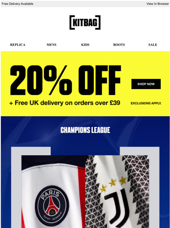 Kitbag WW The Champions League Returns 20 Off Milled