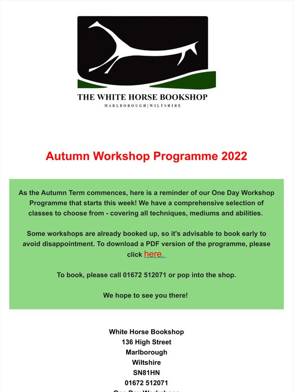 Autumn Workshop Programme 2022