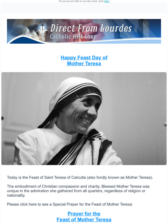Catholic Gift Shop Mother Teresa Feast Day Prayer Milled