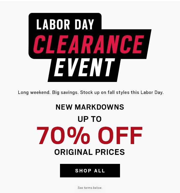 Labor Day Clearance Event Shop all