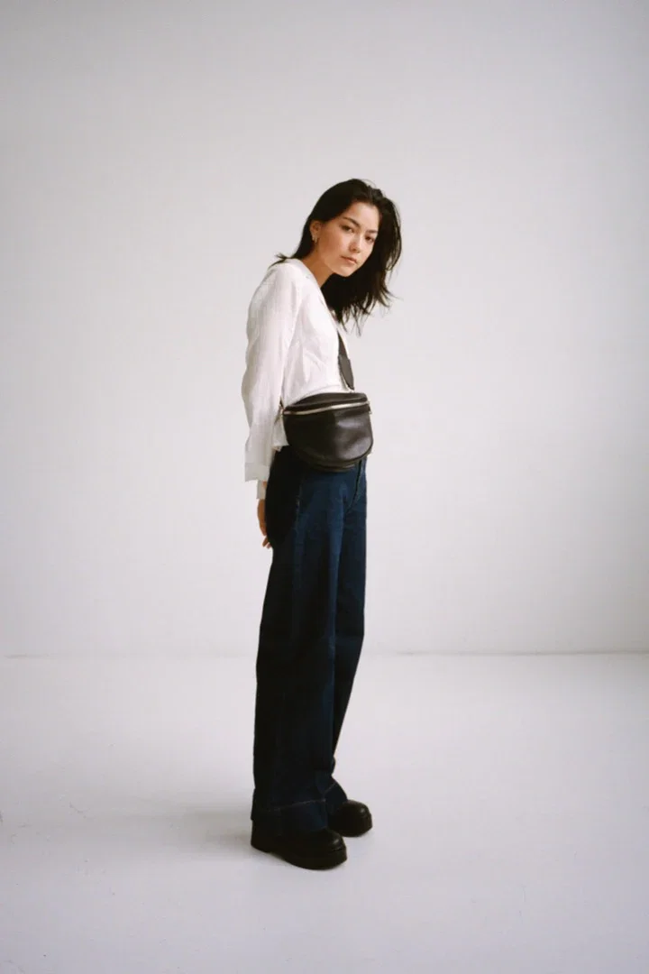 Image of Luxury Leather Bumbag | Black Silver