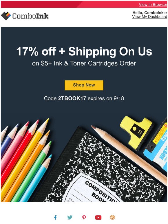Your  ink order with 17% off is ready now.