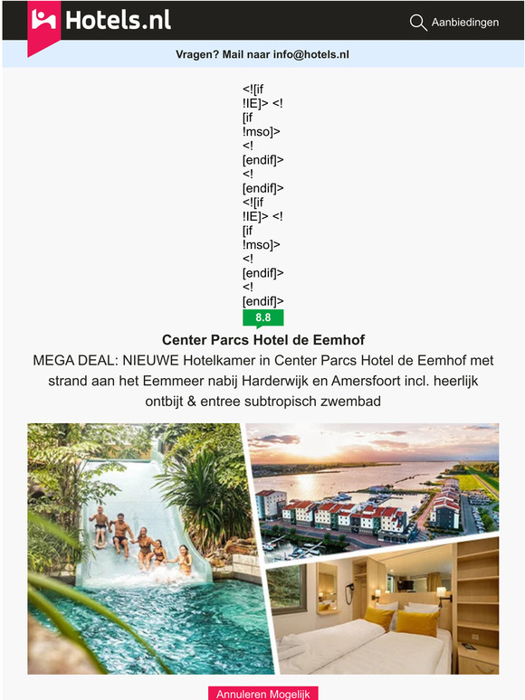 Mega Center Parcs Deals: Nieuwe Kamer incl. ontbijt