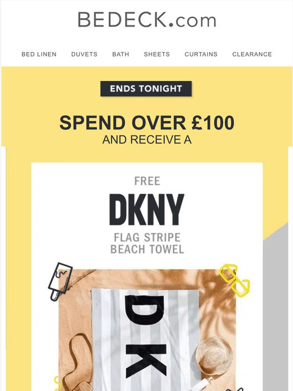ENDS TONIGHT! Free DKNY beach towel on orders over £100!
