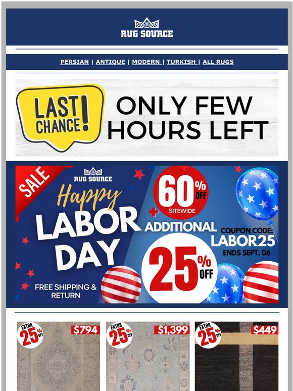 LAST CHANCE- Labor day Sale Ending tonight- Additional 25% off at checkout