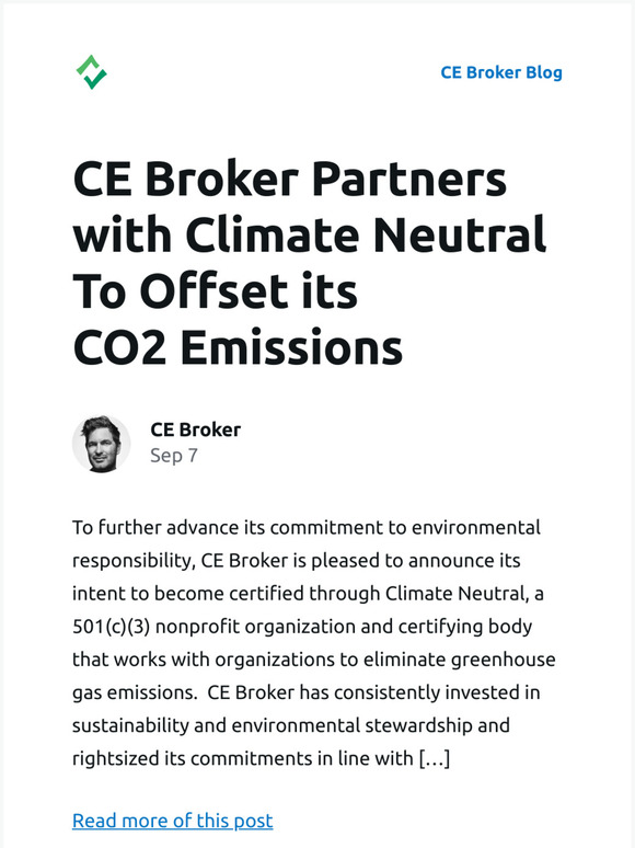 [New post] CE Broker Partners with Climate Neutral To Offset its CO2 Emissions