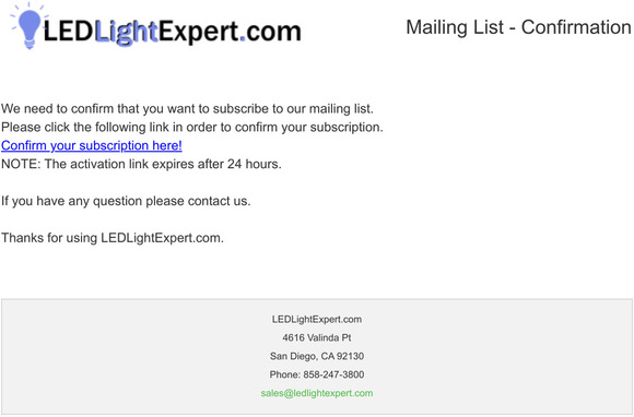 LEDLightExpert.com: Confirm the subcription