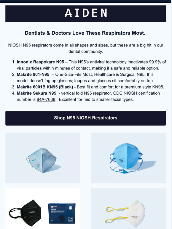 Aiden Health Dentists & Doctors love these N95 & KN95 respirators most