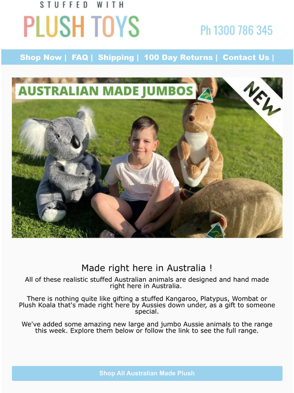 Stuffed With Plush Toys New Australian Made Jumbo Plush Milled