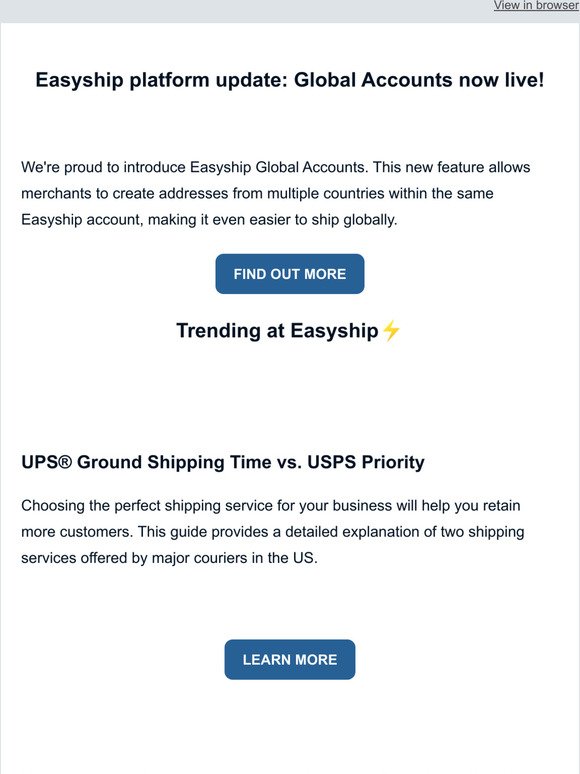 Global Accounts now live | Shipping showdown: UPS vs. USPS