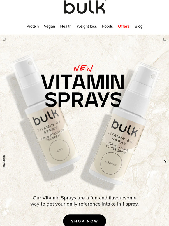 BULK POWDERS UK Introducing our new Vitamin Sprays Milled