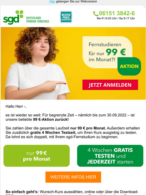 Herr —,Fernstudieren für 99 € im Monat