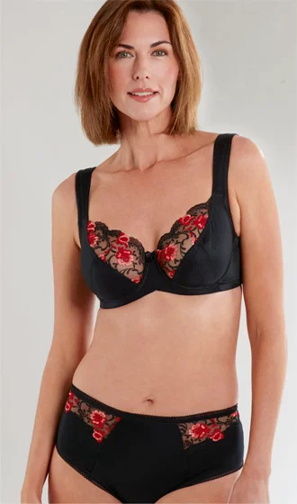 Underwired lace bra by Miss Mary, with a satin finish and stunning floral embroidery