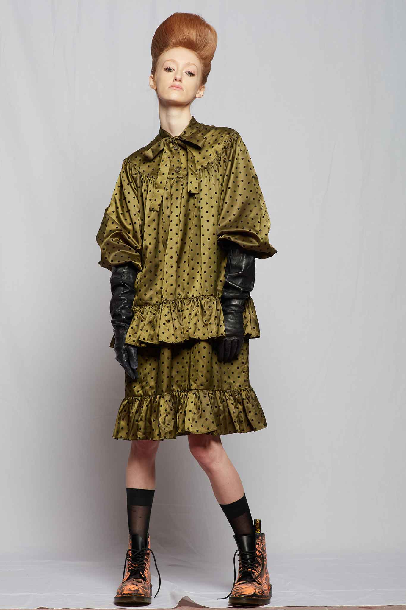 Batsheva Fifi Dress in Olive Green Polka Dot