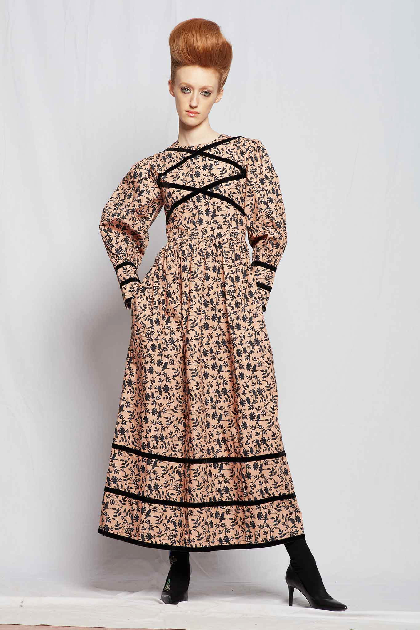 Batsheva Clemmie Dress in Beige Vine