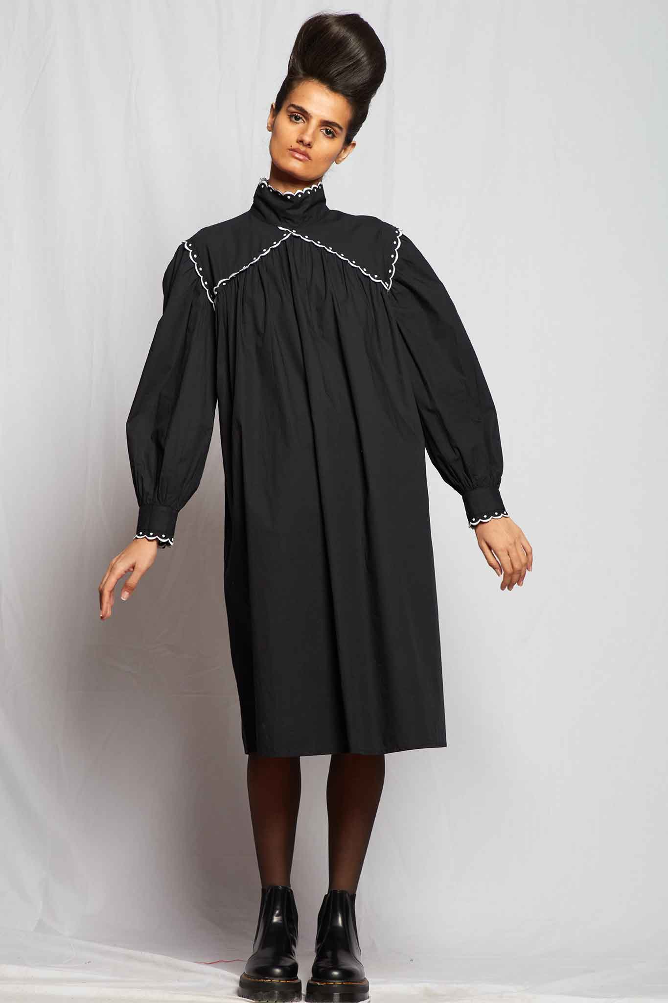 Batsheva Mabel Dress in Black Cotton