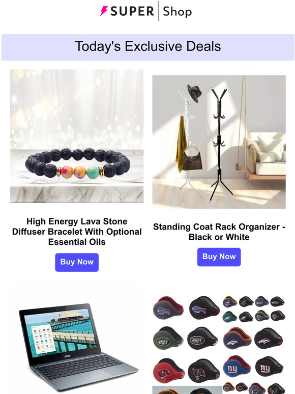Today's Exclusive: Lava Stone Energy Bracelet for $11, Standing Coat Rack Organizer for $27, Acer C720 Chromebook for $41...
