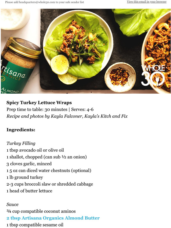 Whole30 OneSkillet, Spicy Turkey Lettuce Wraps Milled