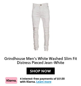 Grindhouse Men's White Washed Slim Fit Distress Pieced Jean-White