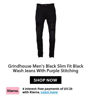 Grindhouse Men's Black Slim Fit Black Wash Jeans with Purple Stitching