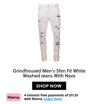 Grindhouse Men's Slim Fit White Washed Jeans with Navy