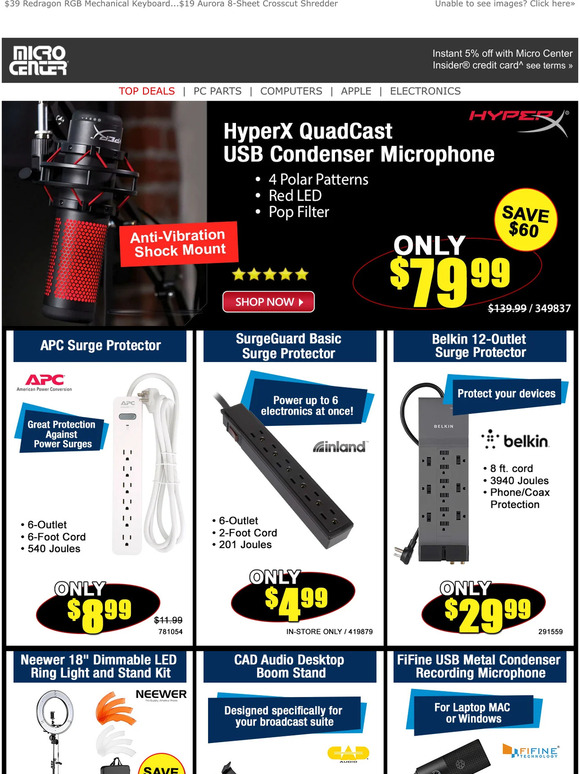 microcenter 79 HyperX QuadCast Condenser Microphone! 19 CAD Audio