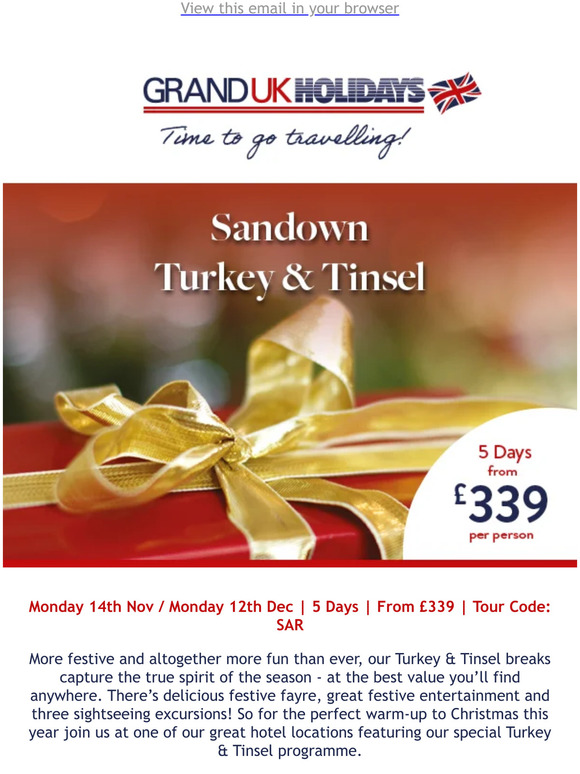 Grand UK Holidays Torquay at TLH Resort Turkey & Tinsel 2022 Milled