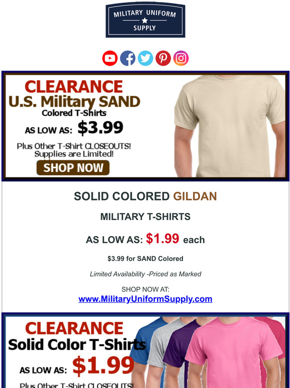 CLEARANCE $3.99 Sand Color T-Shirts / $1.99 Solid Color T-shirts and more - While Supplies Last!