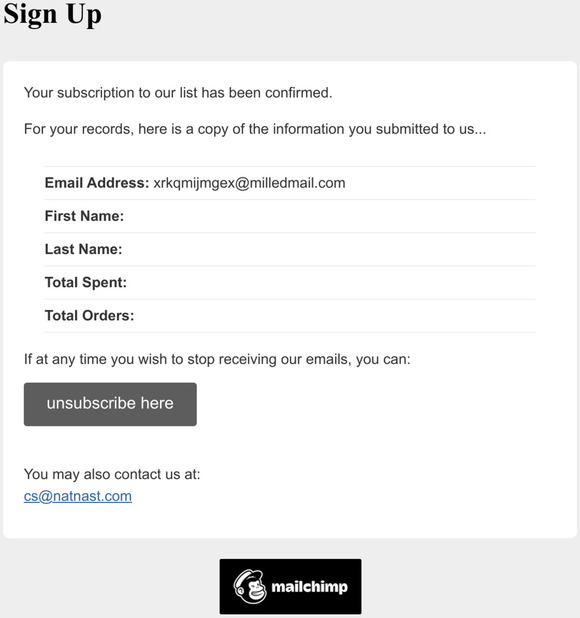 Sign Up: Subscription Confirmed