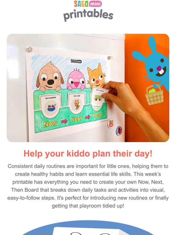 Sago Mini Box Adjust to new routines with a printable "Now, Next, Then