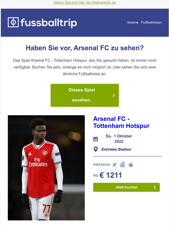 Jetzt immer noch verfügabr: Arsenal FC - Tottenham Hotspur