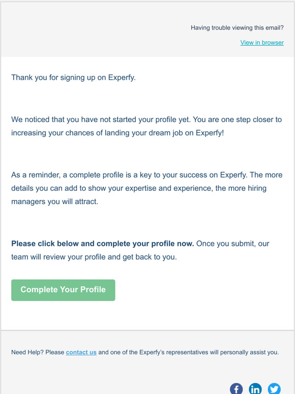 Reminder: Complete your profile