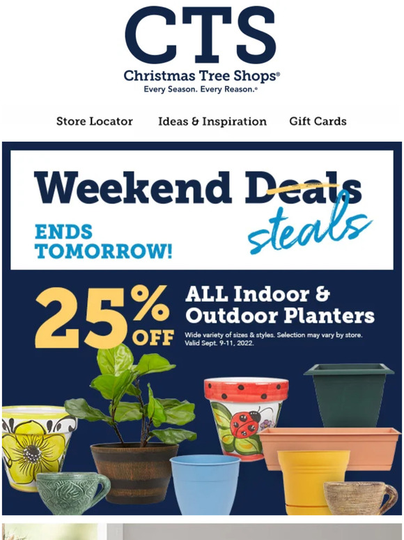 Christmas Tree Shops Open for new fall looks & 25 off planters Milled