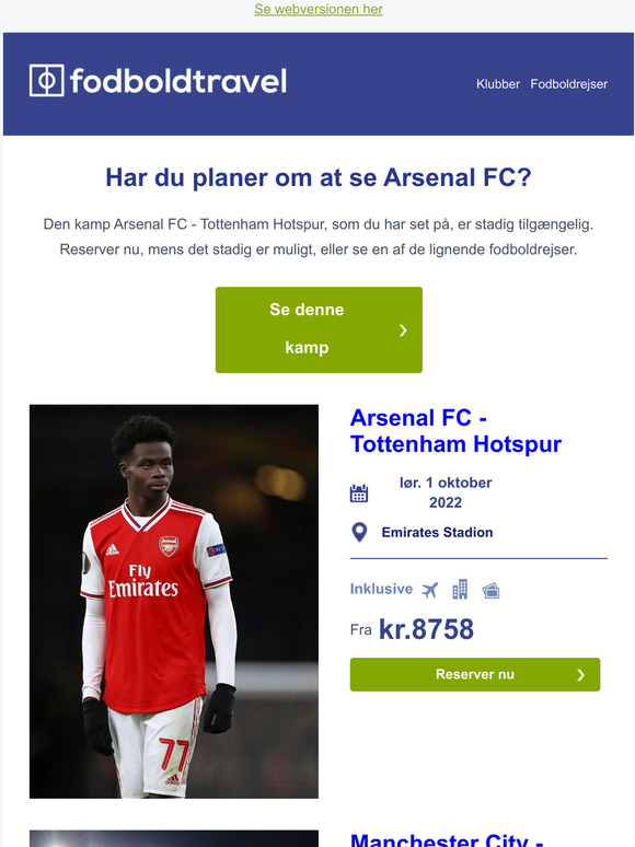 Nu stadig tilgængelig: Arsenal FC - Tottenham Hotspur