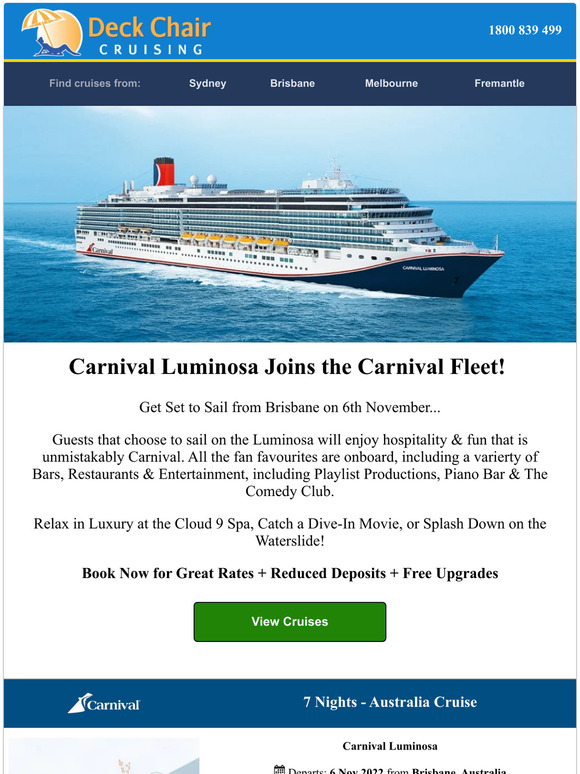 Deck Chair Cruising Carnival Luminosa is Coming to Brisbane! 🎇🚢 Milled