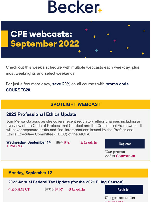 Becker Your CPE webcast calendar for the week 📅 Milled