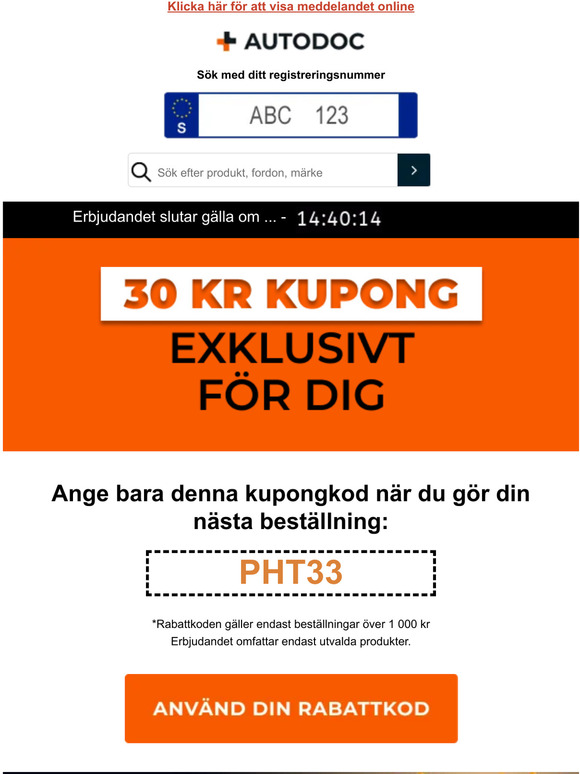 Autodoc DE 🏃⏳ Din rabattkod på【30 kr】löper ut idag Milled